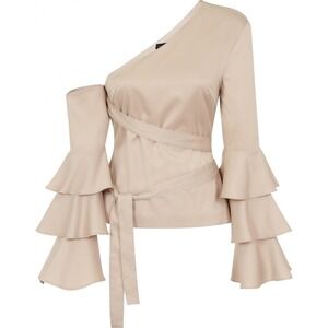 Lavish Alice Women's One Shoulder Wrap Top Ruffle Bell Sleeve Party US 2